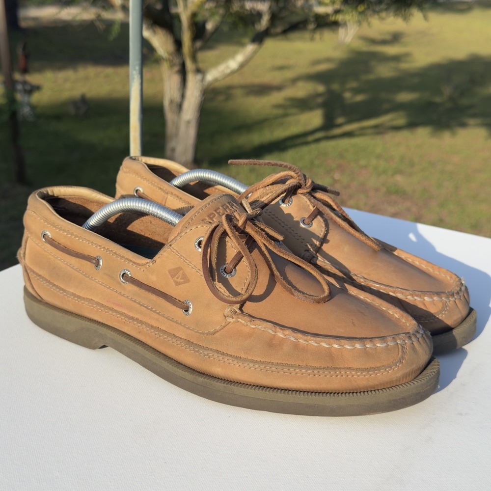 Sperry Mako 2-Eye Boat Shoes Men's 12M Tan Oak Canoe Moc Leather Brown Loafer